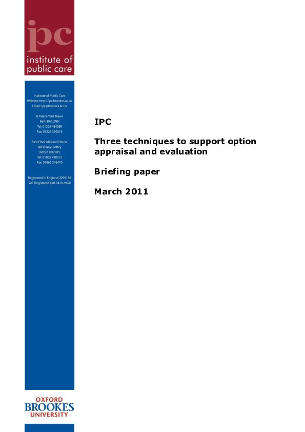 Briefing paper Combined summaries of approaches to strategic analysis for options appraisal v4