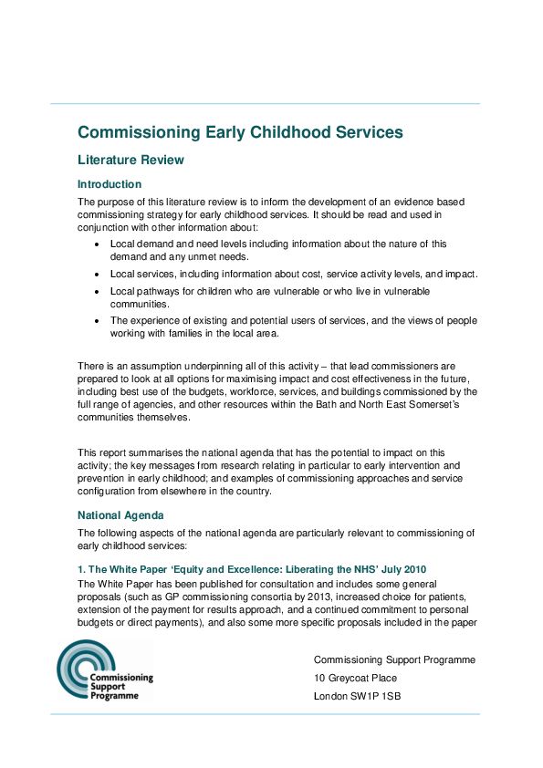 Commissioning Early Childhood Services Literature Review