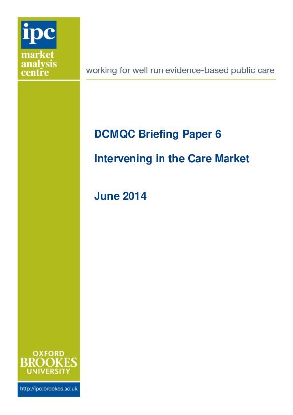 DCMQC paper 6 Intervening in the care market