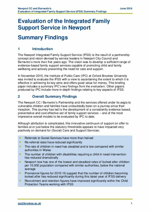 Evaluation of Integrated Family Support Service in Newport Summary June 2016