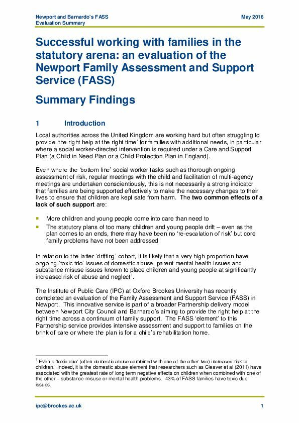 Evaluation of Newport Family Assessment and Support Service Summary June 2016