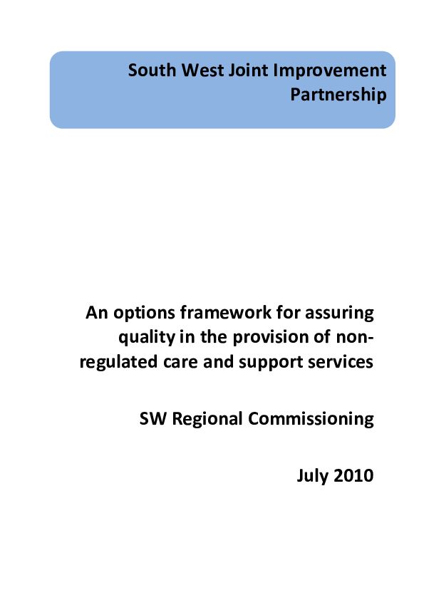 Framework for non regulated care and support services