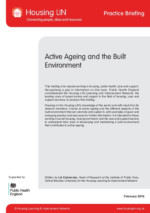 Housing LIN Active Ageing And The Built Environment 2016