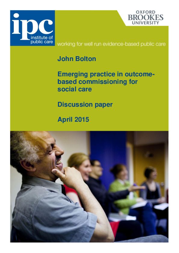 John Bolton Outcome Based Commissioning Paper April 2015