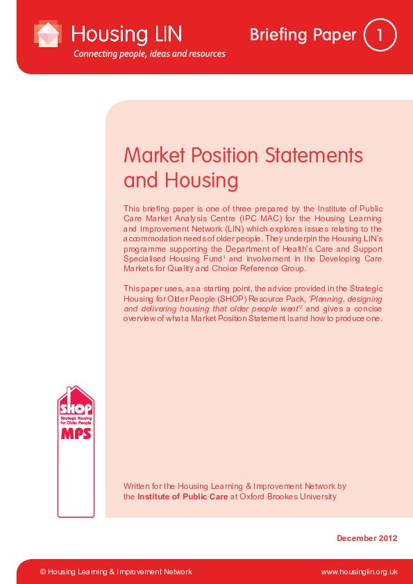 Market Position Statements and Housing