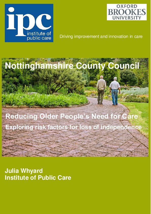 NCC Older People Risk Factors Loss of Independence IPC Executive Summary