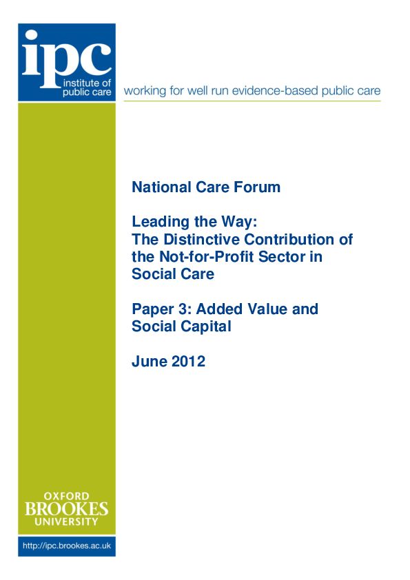 NCF Leading the Way Distinctive Contribution Paper 3 Added Value and Social Capital