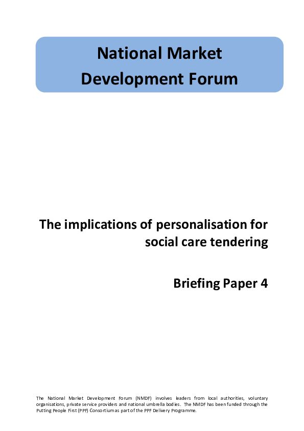 NMDF Briefing Paper 4 The implications of personalisation for social caretendering