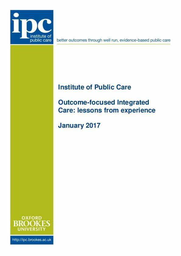 Outcomes focused integrated care lessons from experience