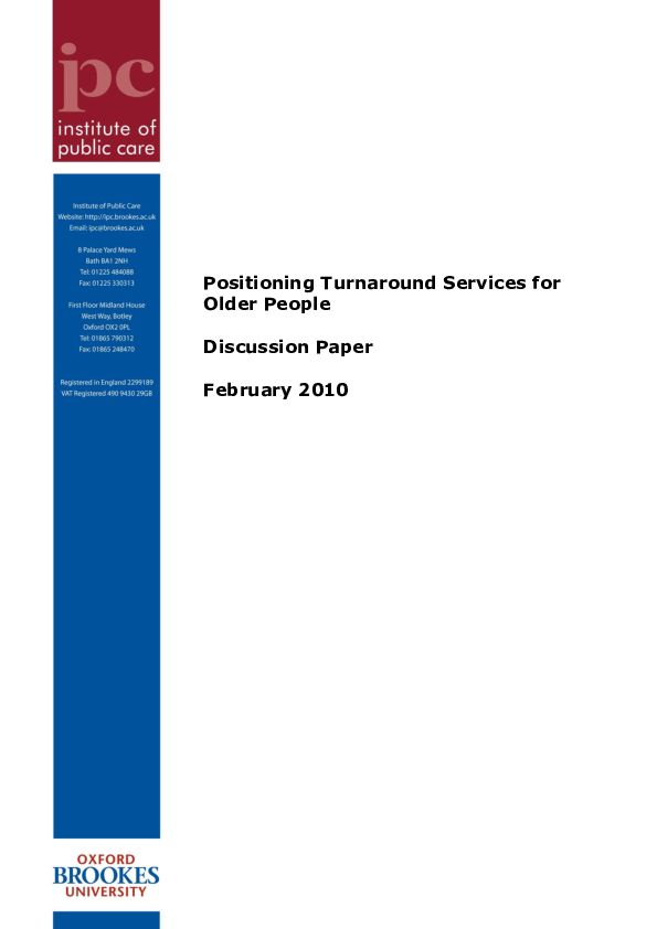 Positioning Turnaround Services for Older People