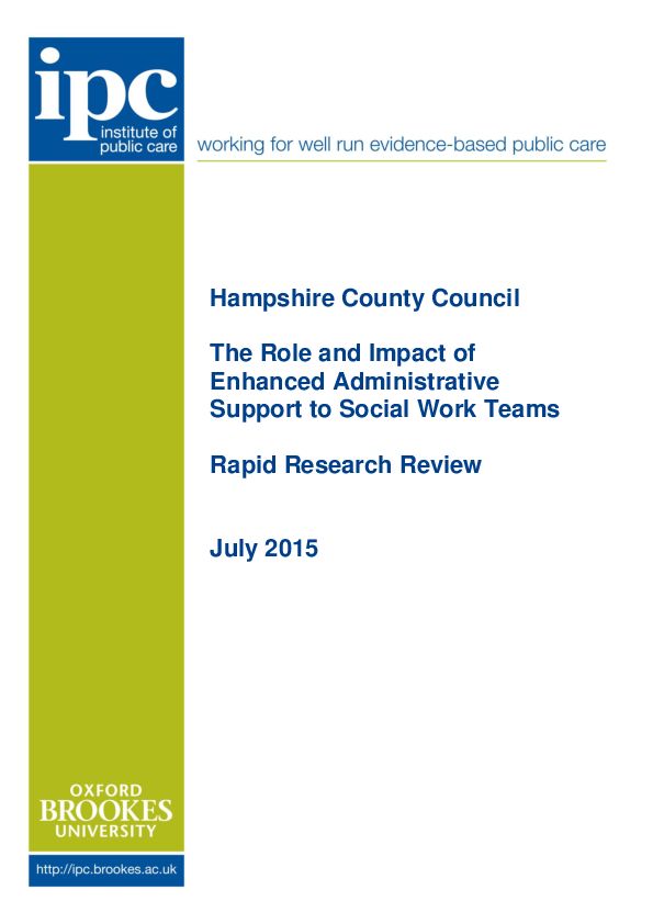 Rapid Research Review of Administrative Support to Social Work Teams July 2015
