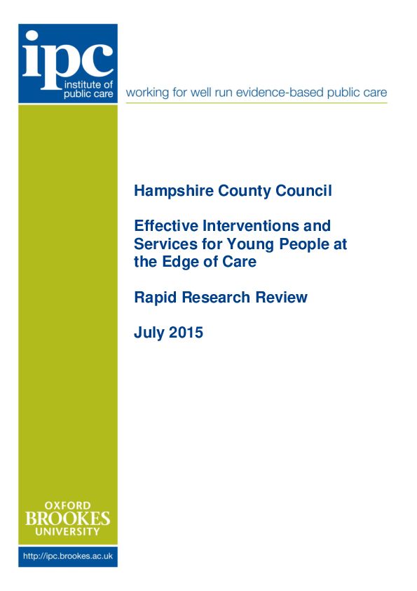 Rapid Research Review relating to Edge of Care July 2015