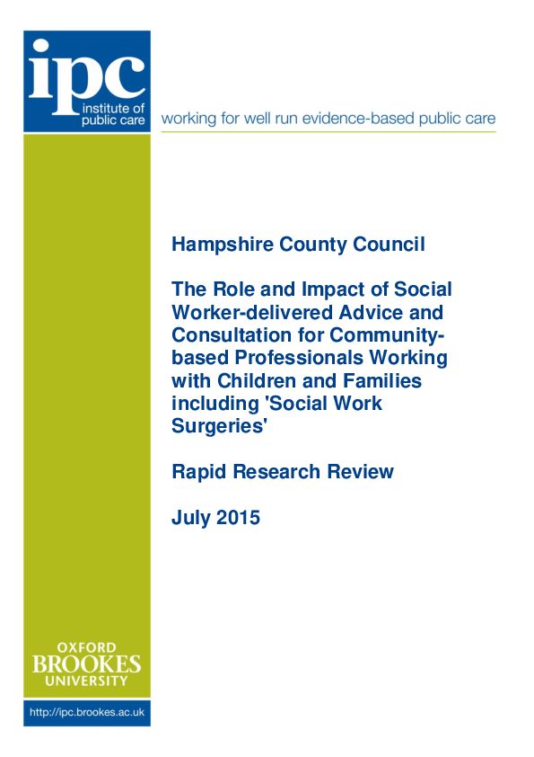 Rapid Research Review relating to Social Work Surgeries July 2015