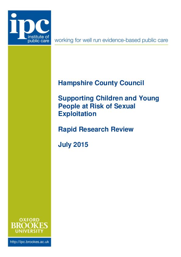Supporting children and young people at risk of sexual exploitation July 2015