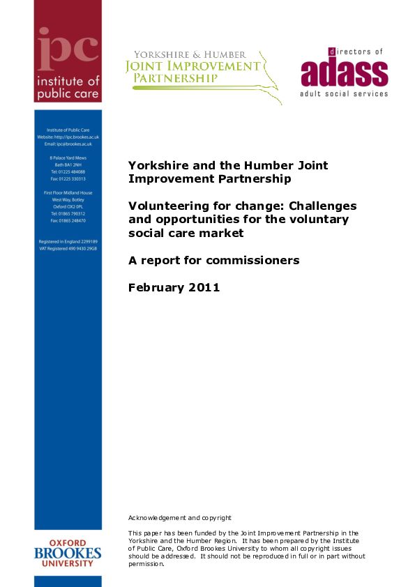Volunteering for change Challenges and opportunities for the voluntary social care market