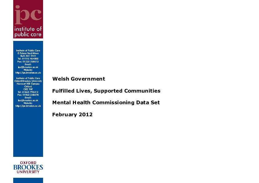 Welsh Government FLSC MH Commissioning Data Set
