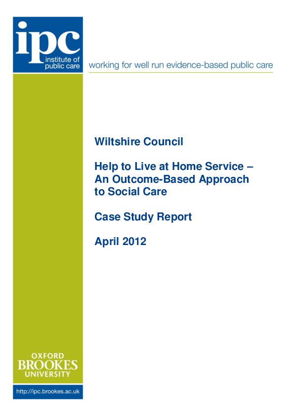 Wiltshire Council Help to Live at Home IPC Report April 2012