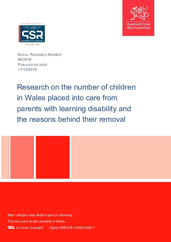 Research number children placed into care from parents learning disability reasons behind their removal