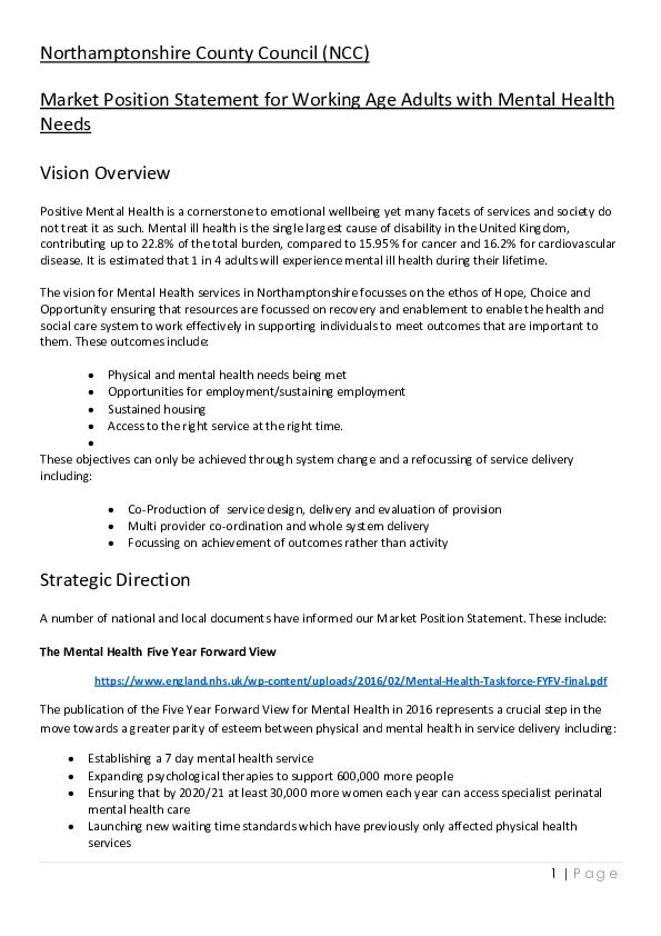 Northamptonshire Adults with Mental Health Needs MPS - IPC Brookes